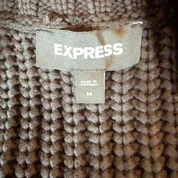 Express Chunky Knit Ribbed Long Sleeve Designed Poof Sleeve Sweater, Size Medium - Picture 9 of 13